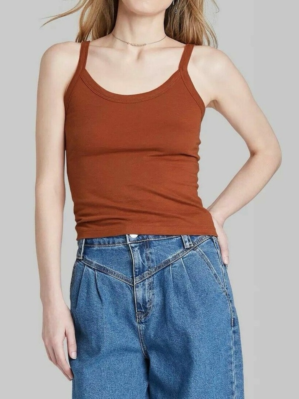 Wild Fable Burnt Orange Cropped Tank Top Soft Stretch Everyday Basic - Size XXL